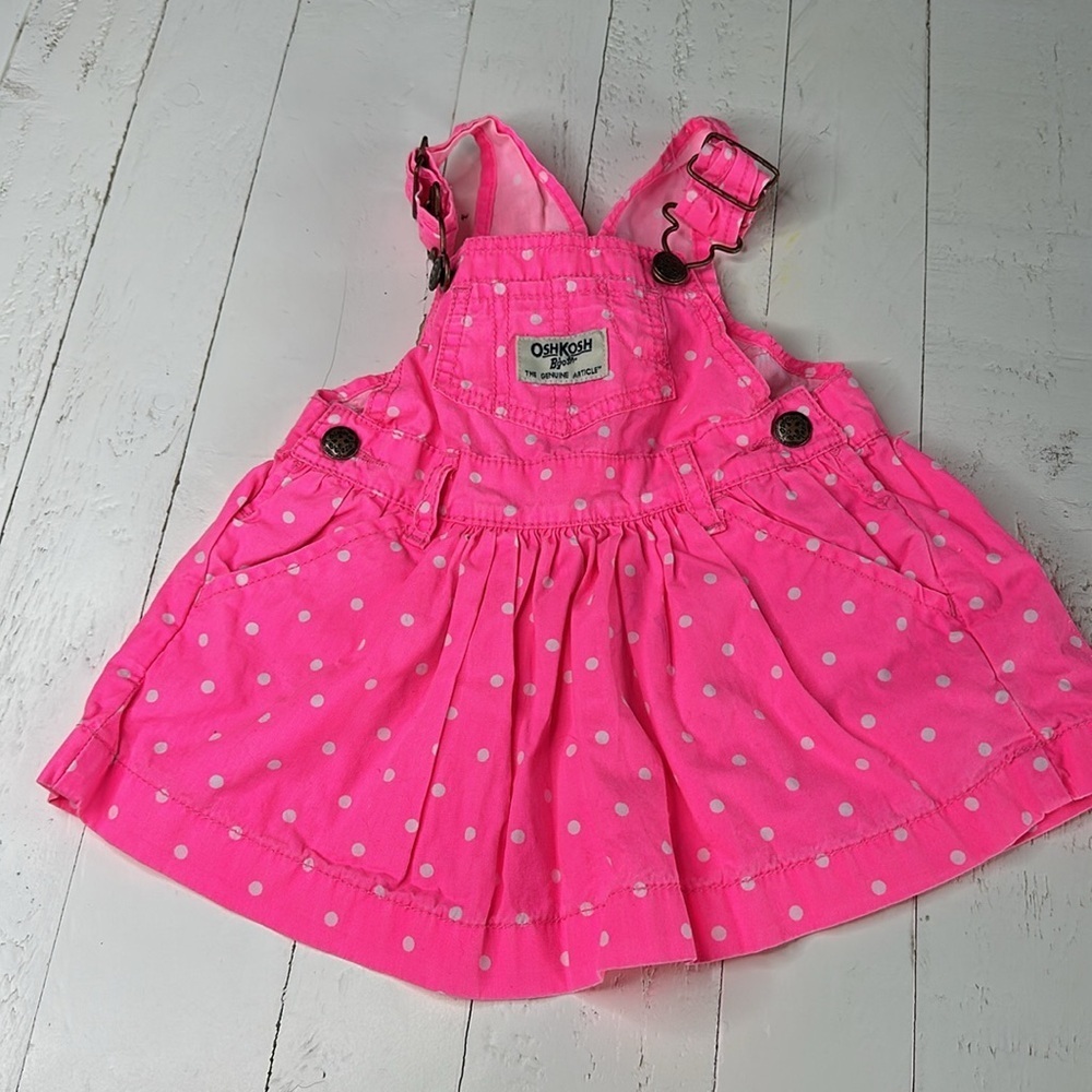 🍄6/9m vintage oshkosh fluorescent pink polkadot baby girl dress